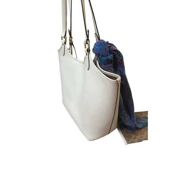 COACH Authentic City Tote White Brown Signature Canvas Large w/ Zip Pouch $295 - Picture 3 of 15